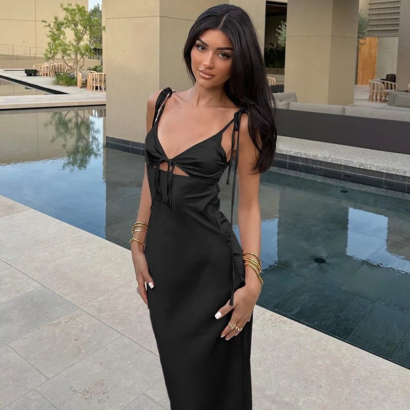 Aaliyah maxi-jurk met V-hals, vetersluiting en spaghettibandjes