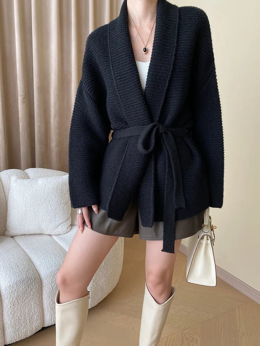 Abigail gebreid vest met ceintuur