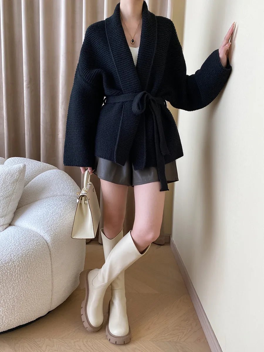 Abigail gebreid vest met ceintuur
