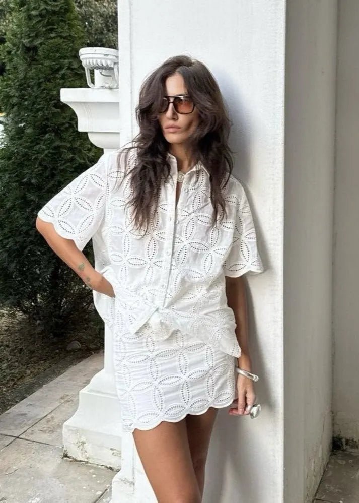 Adita geborduurd blouse- en rokkenset