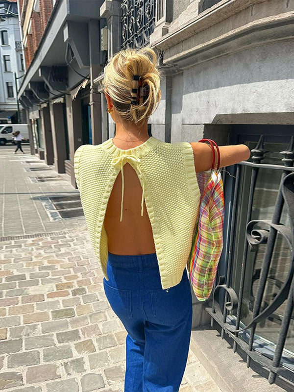 Aedla gebreide mouwloze top met open rug