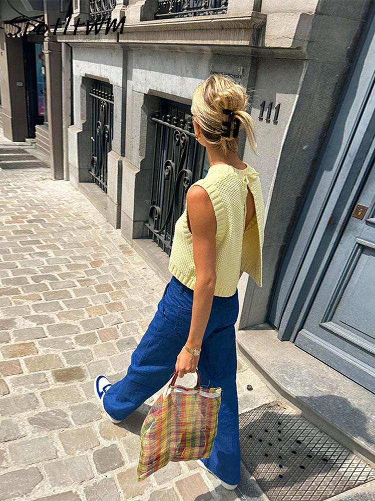 Aedla gebreide mouwloze top met open rug