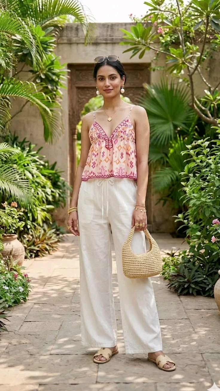 Agrafena boho-cami-top met borduursel, kwastjes en strik