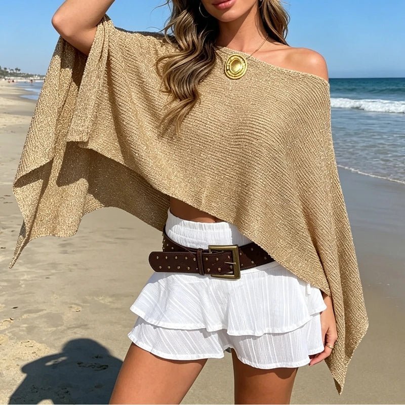 Ailva glanzende ponchocape met blote schouders