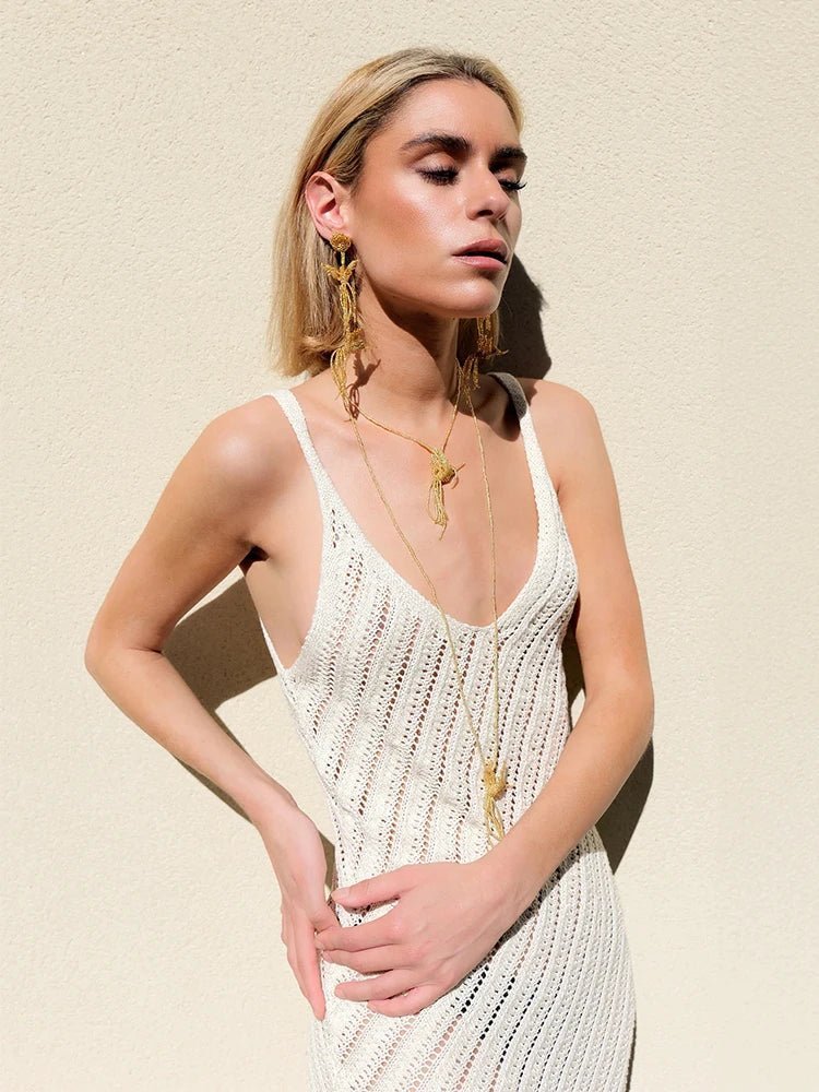 Airien maxi-strandjurk van mesh met uitsparingen