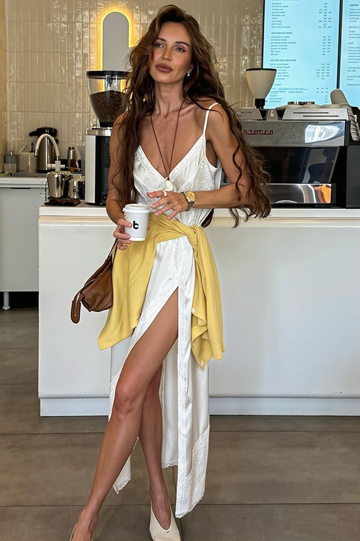 Aishling midi-jurk met kant en satijnlook