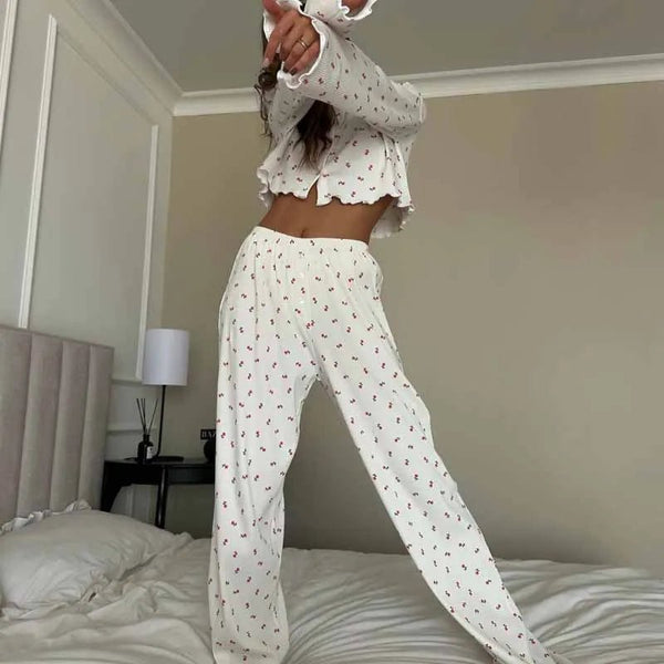 Aiza pyjamaset met lange mouwen en bloemenprint