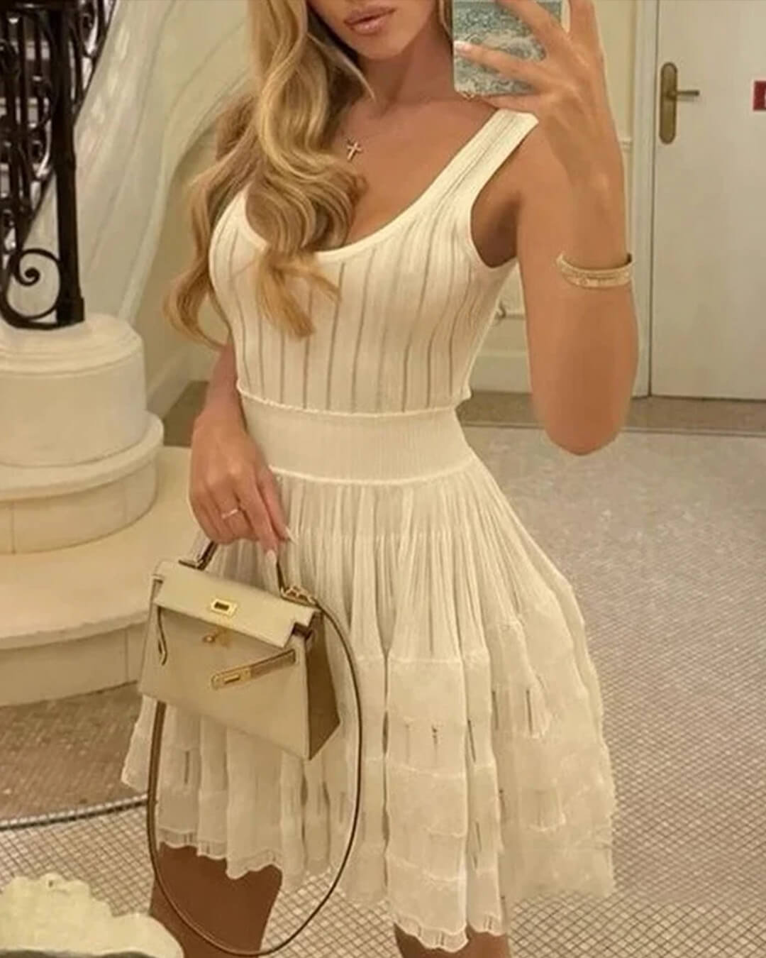 Alicia gebreide mini-jurk met spaghettibandjes