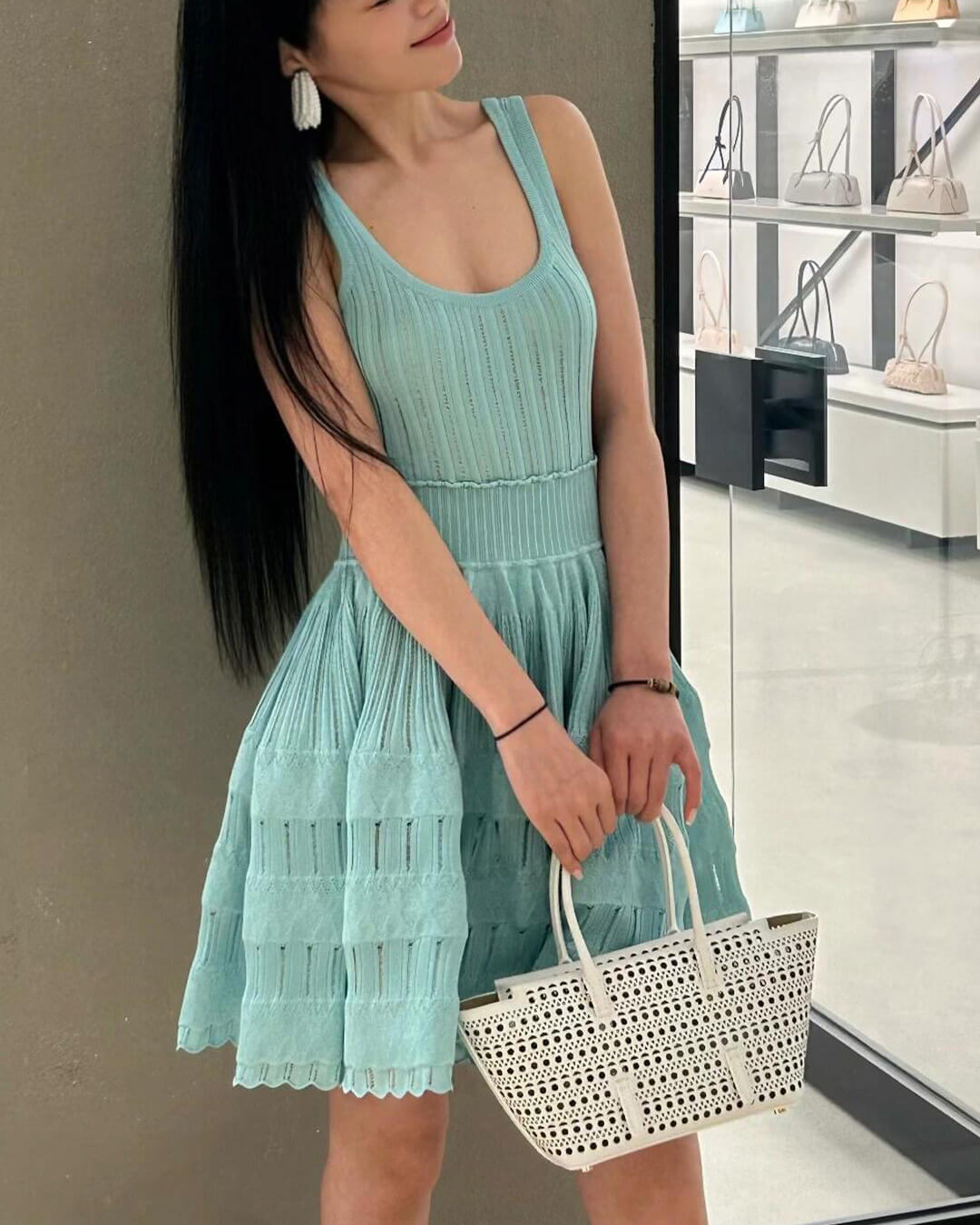 Alicia gebreide mini-jurk met spaghettibandjes