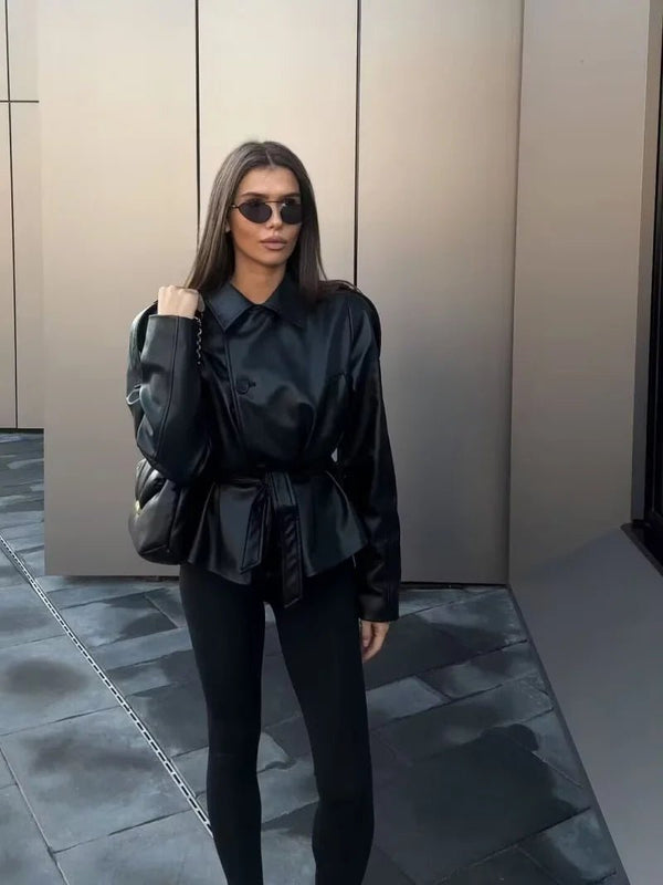 Alma korte trenchcoat van imitatieleer
