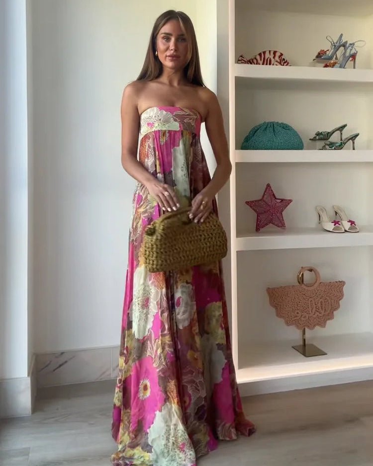 Amaya strapless maxi-jurk met bloemenprint