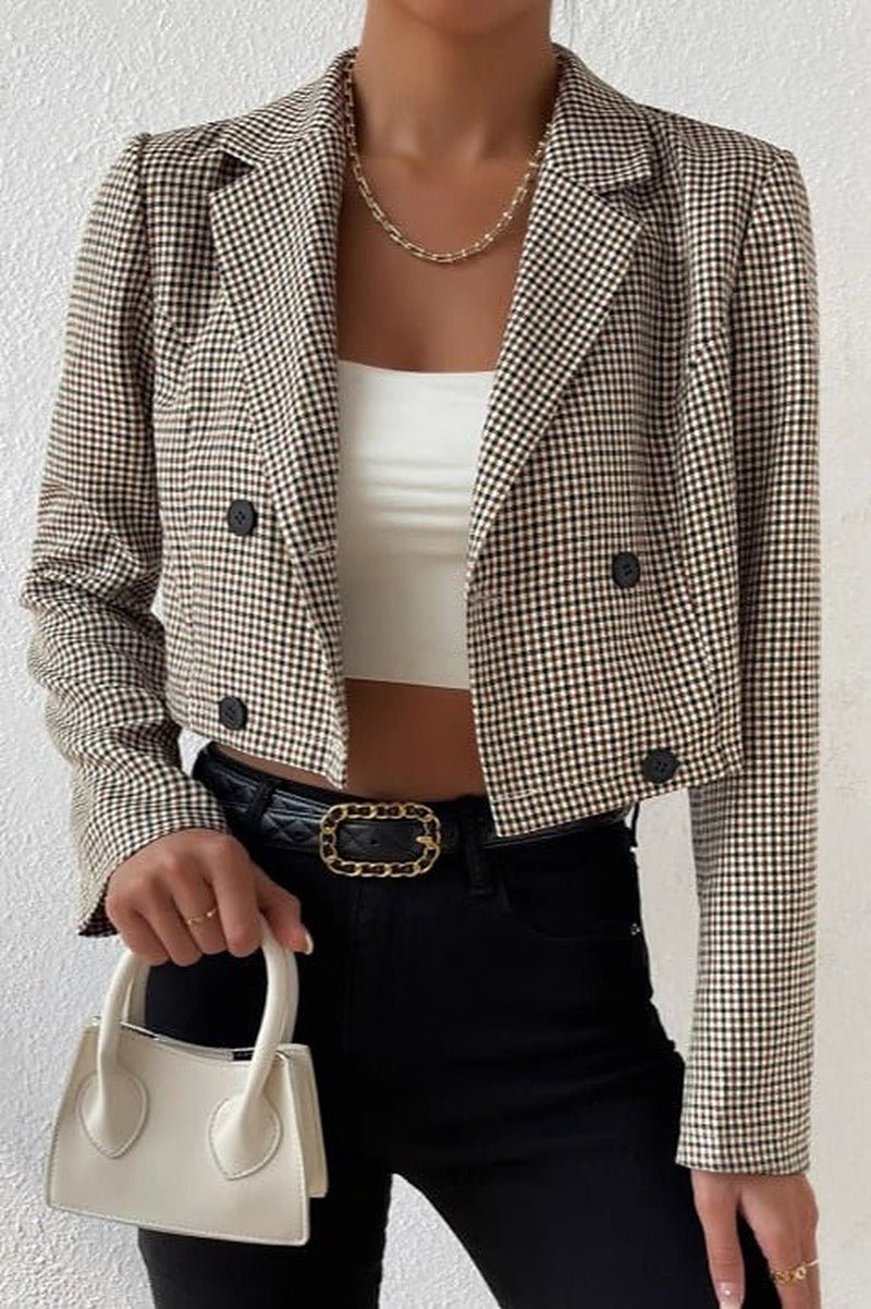 Amelia korte blazer met pied-de-poulepatroon