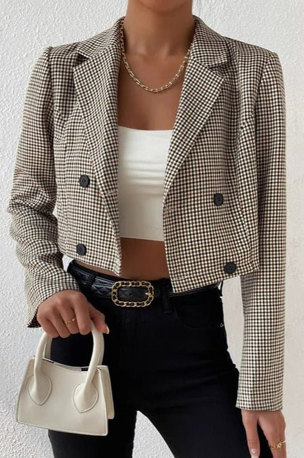 Amelia korte blazer met pied-de-poulepatroon