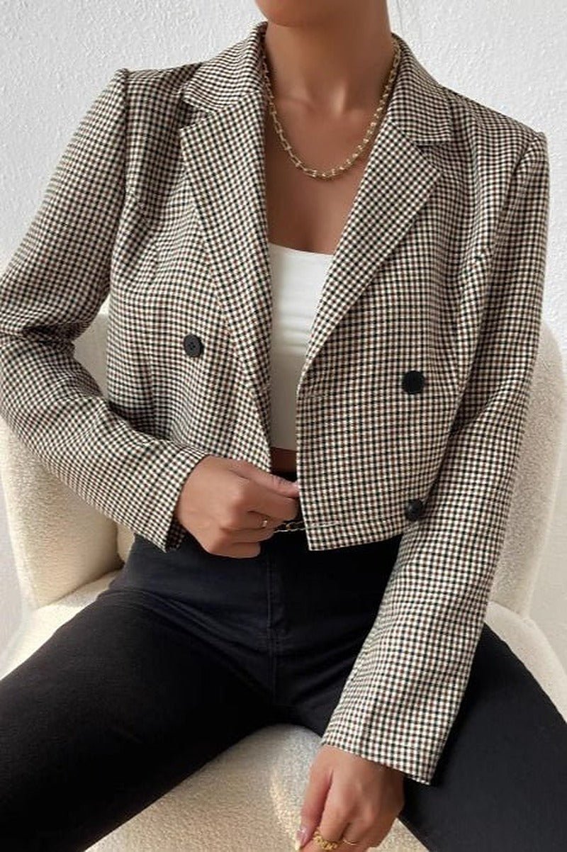 Amelia korte blazer met pied-de-poulepatroon