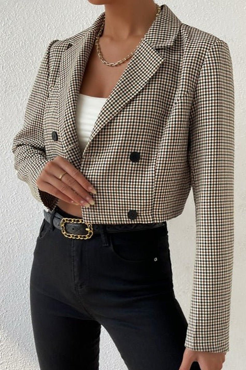 Amelia korte blazer met pied-de-poulepatroon