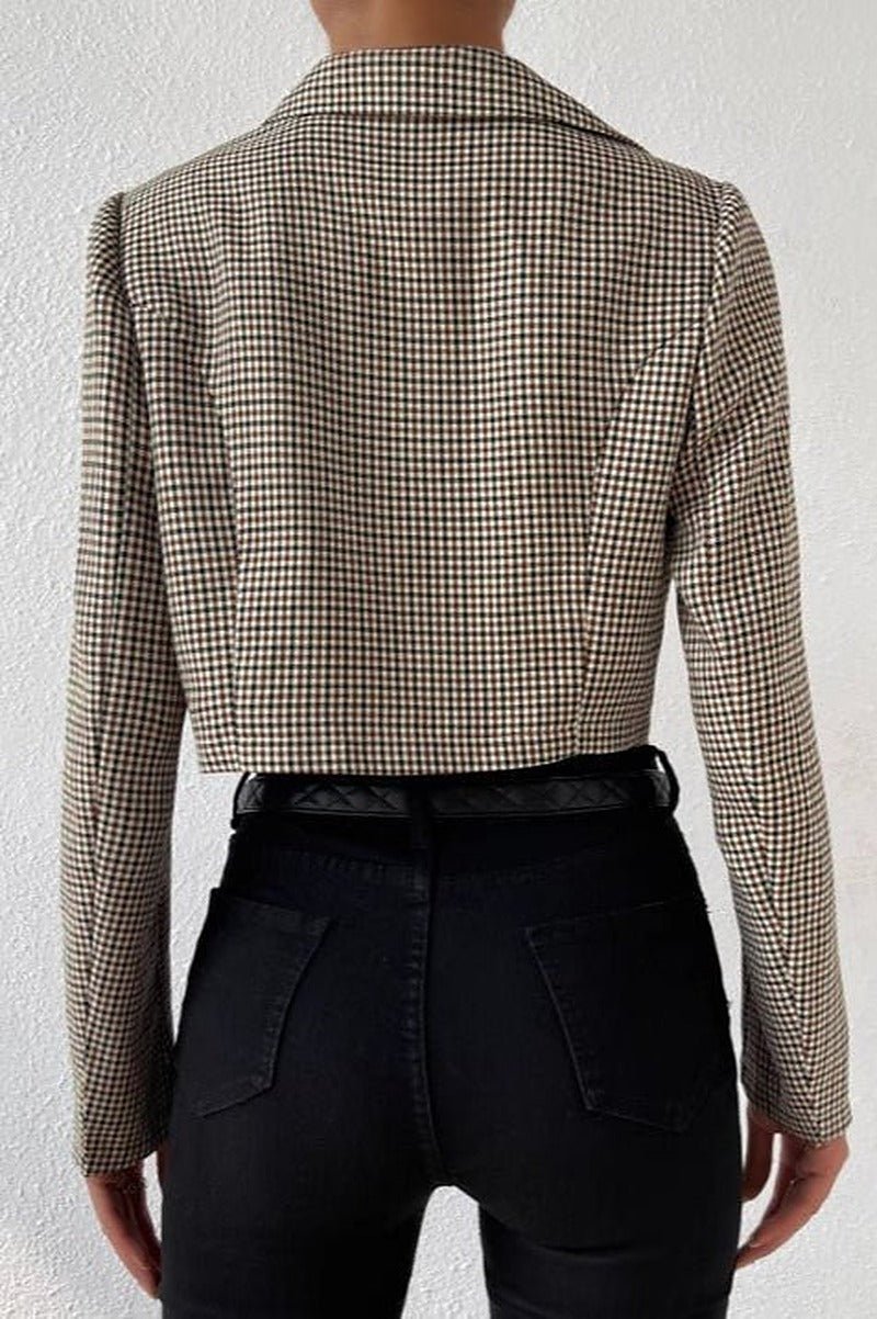 Amelia korte blazer met pied-de-poulepatroon