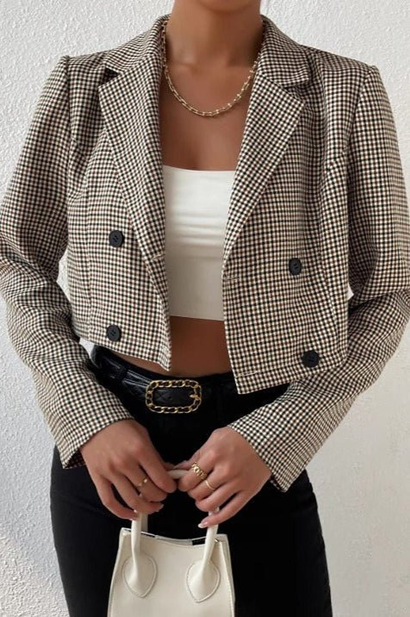 Amelia korte blazer met pied-de-poulepatroon
