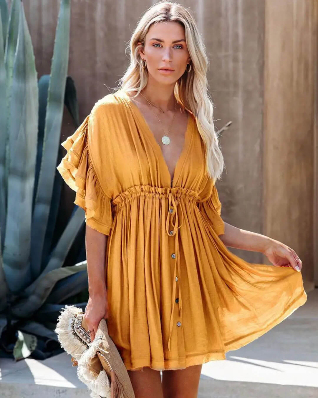 Anabelle boho-minijurk in babydollstijl