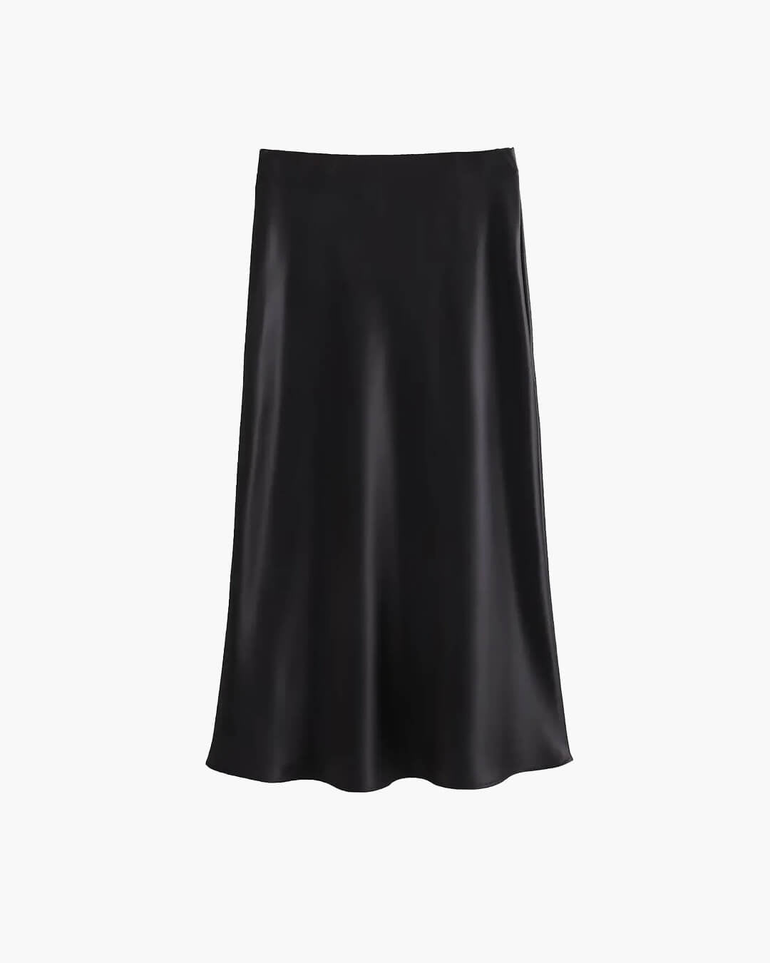 Anais zwarte satijnen midirok met hoge taille