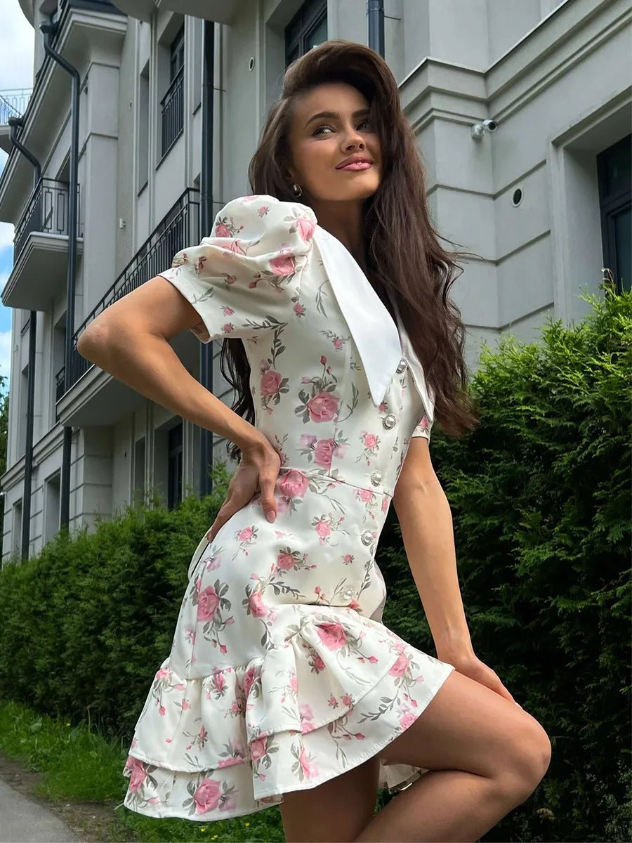 Andromeda mini-jurk met bloemenprint en pofmouwen