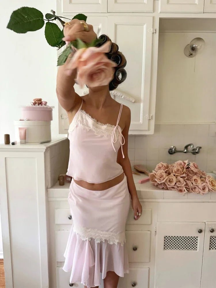 Anne set met camisole en rok met kanten panelen