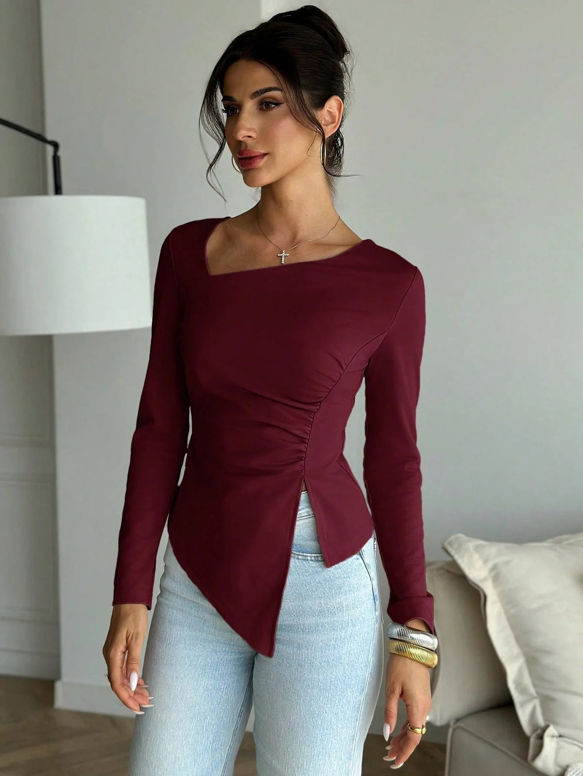 Annie asymmetrische top met lange mouwen