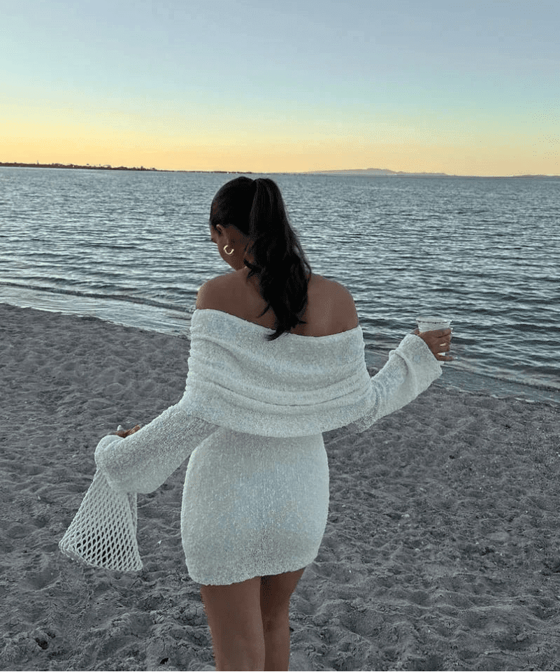 Annika gebreide bodycon-minijurk met blote schouders