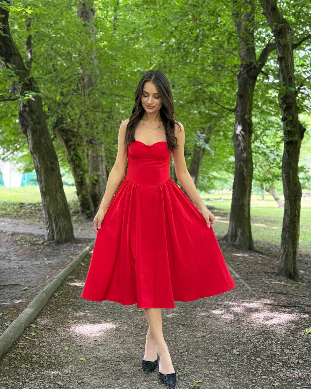 Annika mouwloze midi-jurk met bandjes