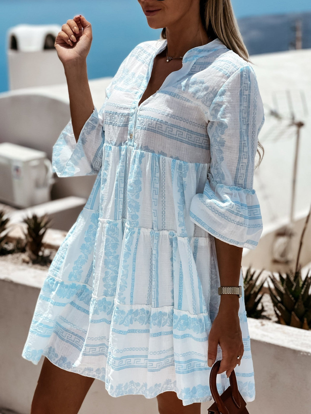 Anouk boho-minijurk met ruches en strepen