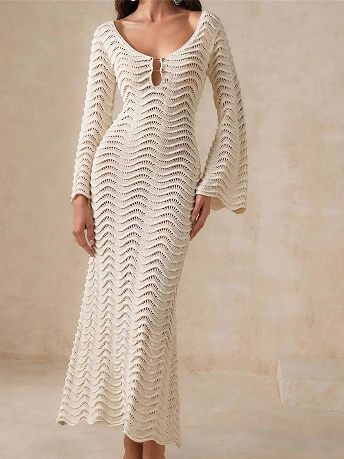 Arabella gebreide maxi-jurk met vetersluiting