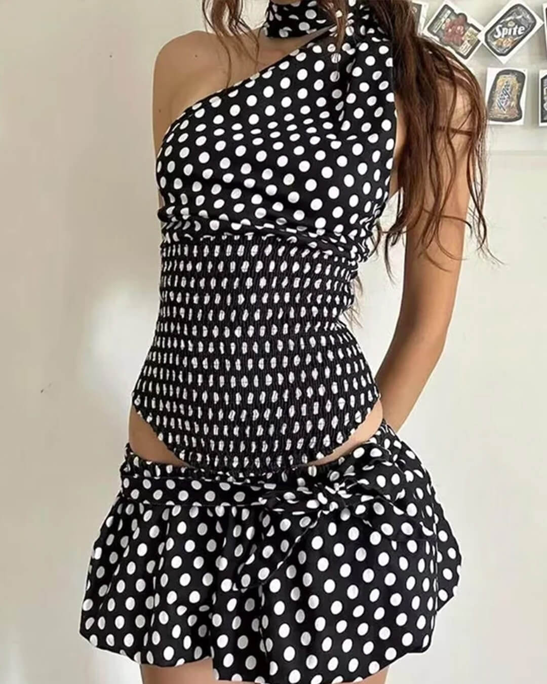 Astrid mini-rok met stippenprint en elastische taille