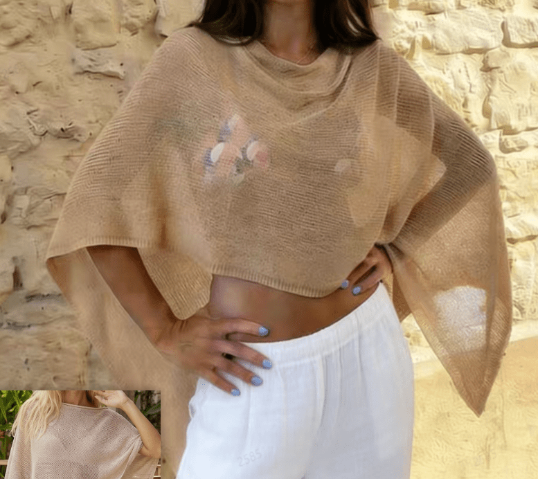 Asymmetrische doorschijnende ponchotop