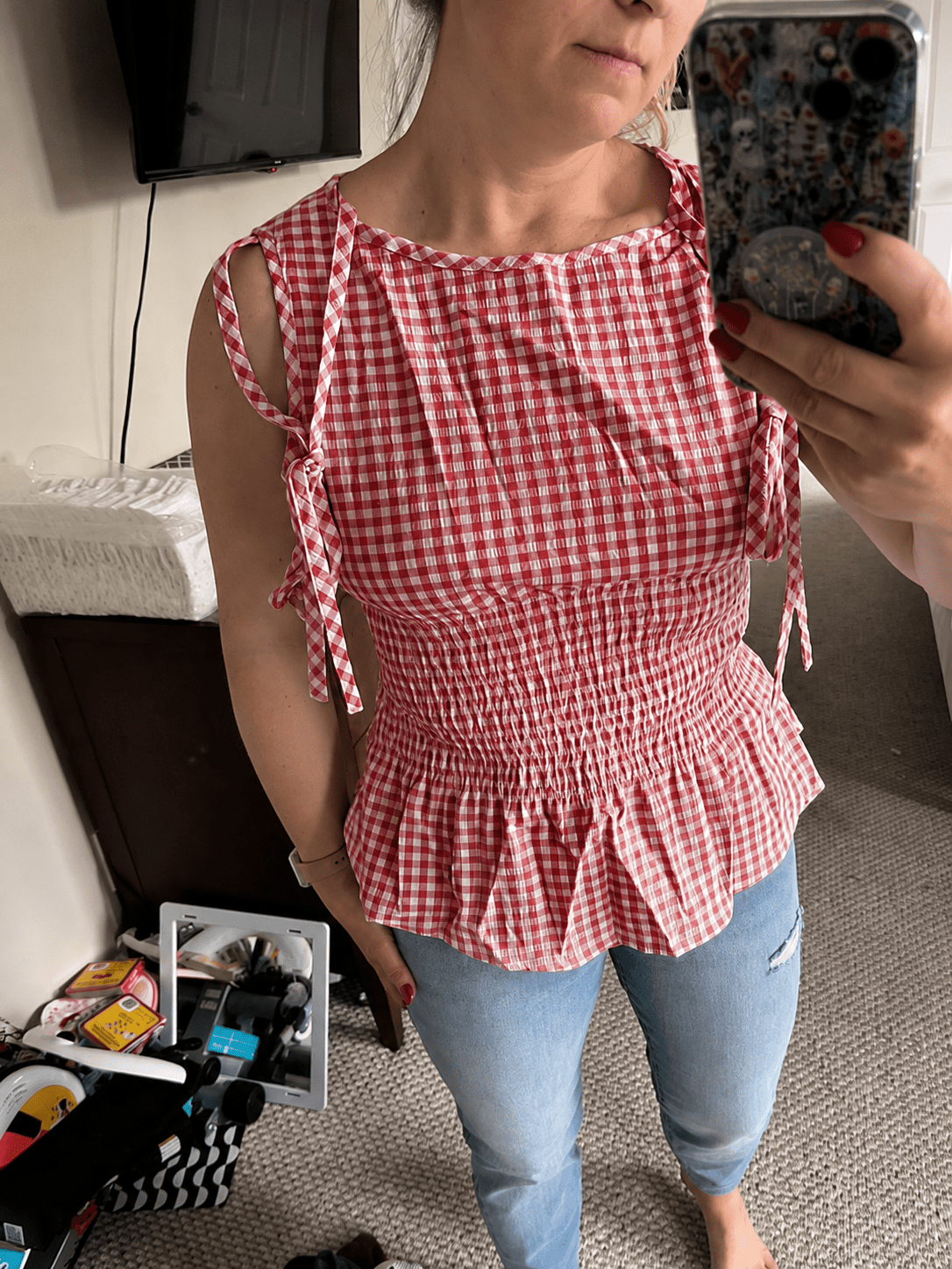 Audrey vintage blouse met ginghamruit