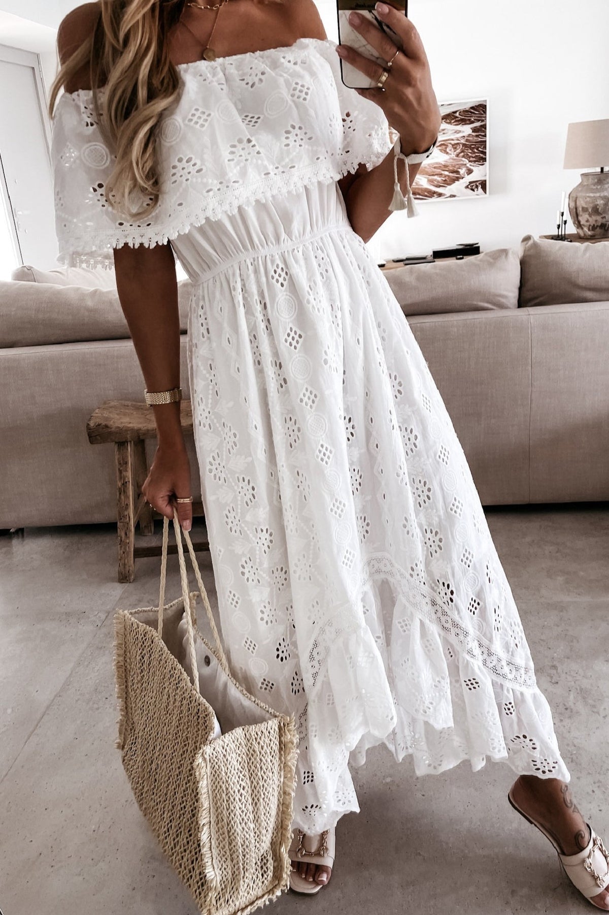 Aurore boho maxi-jurk met blote schouders
