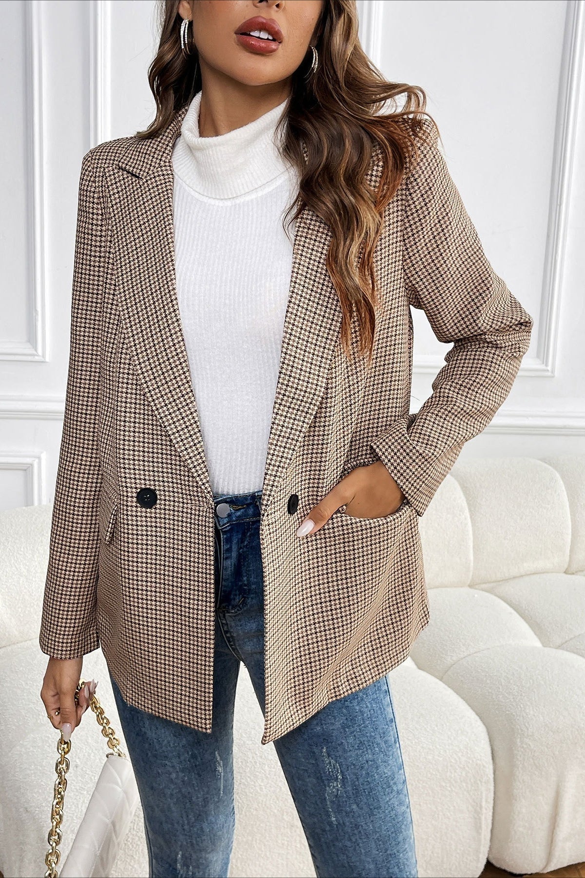 Beatrice vintage blazer met pied-de-poulepatroon
