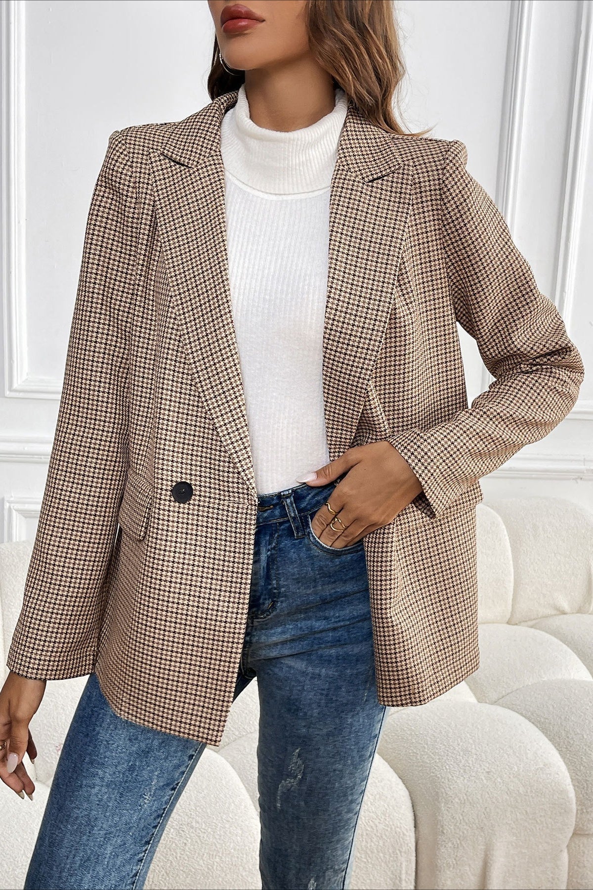 Beatrice vintage blazer met pied-de-poulepatroon