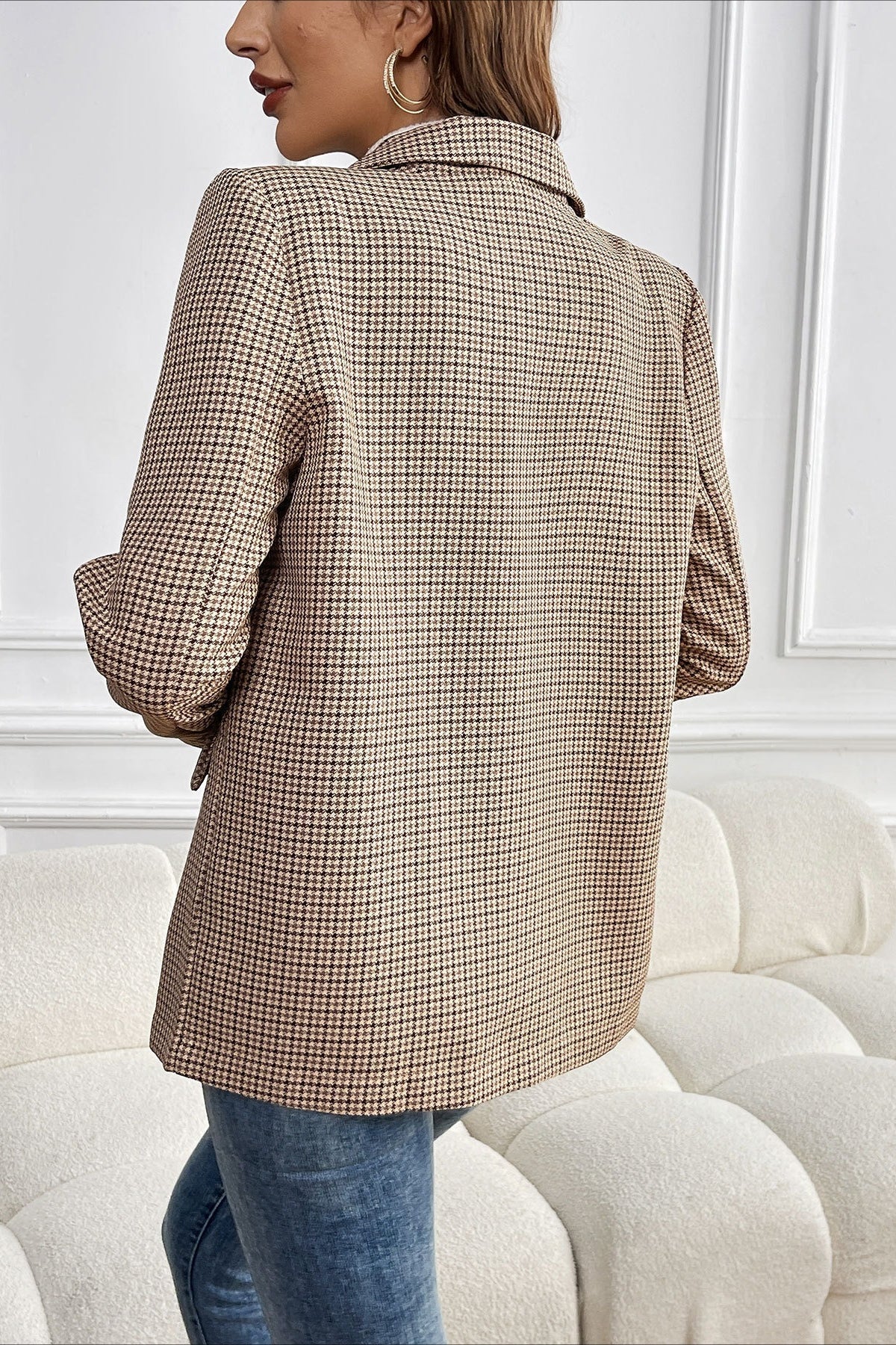 Beatrice vintage blazer met pied-de-poulepatroon