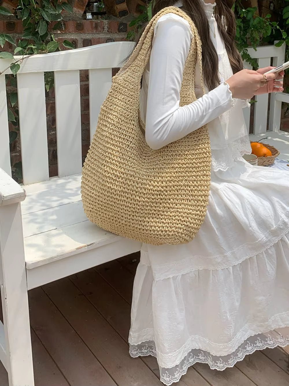 Beatrice gevlochten draagtas van rotan