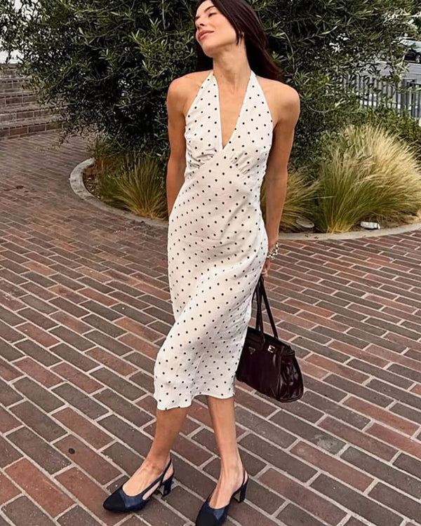 Bianca Polka Dot Halter Maxi Dress