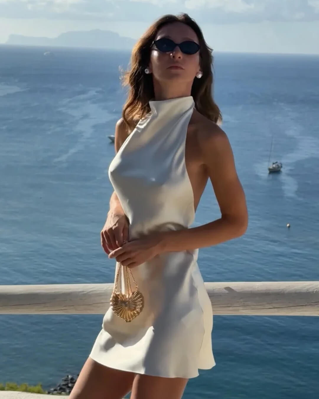 Bianca satijnen mini-jurk met open rug