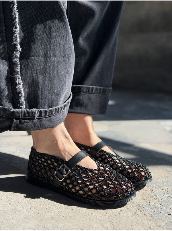 Geweven platte sandalen Bianca met opengewerkt detail