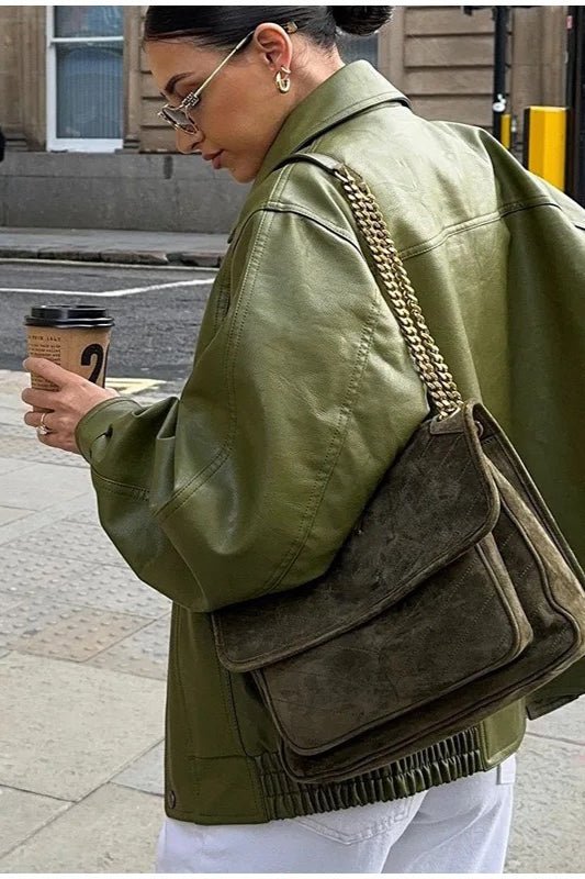 Bilge-vintagegroen jack van imitatieleer