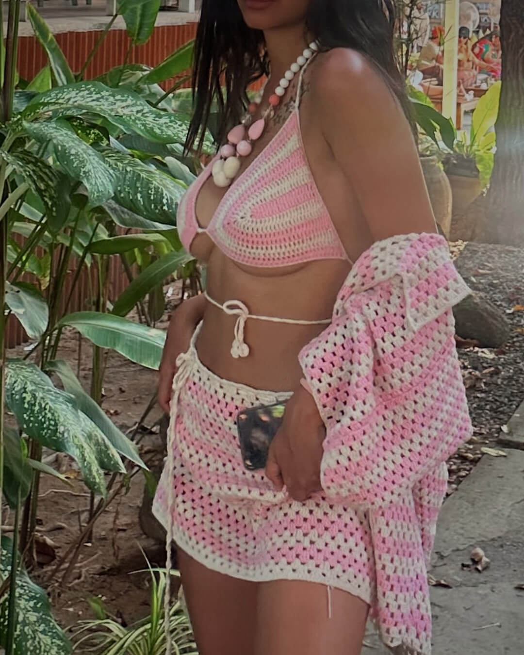 Bree gebreide bikini-set met kleurvlakken en jas