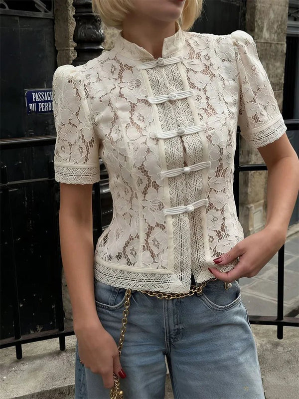 Brielle vest van kant met patchwork