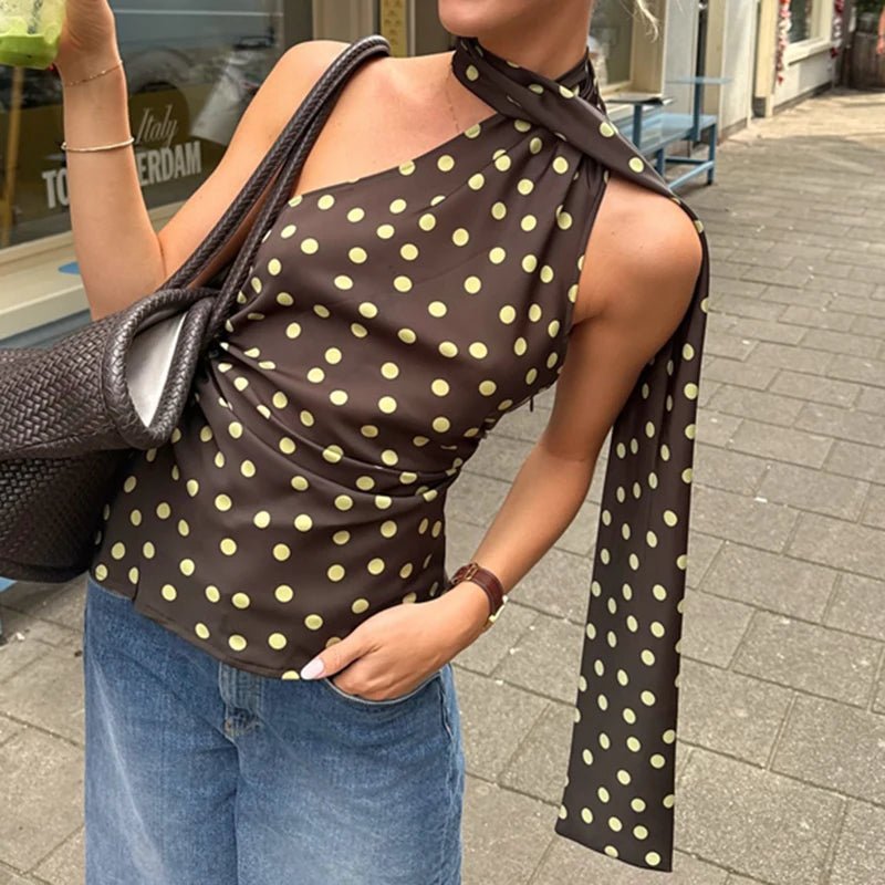 Brielle blouse met halternek en stippen