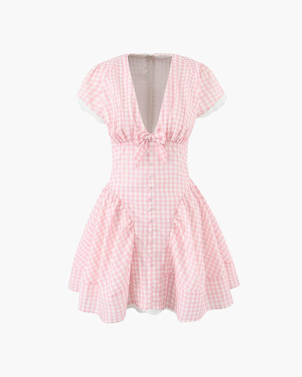 Brittany geruite mini-jurk met ruches