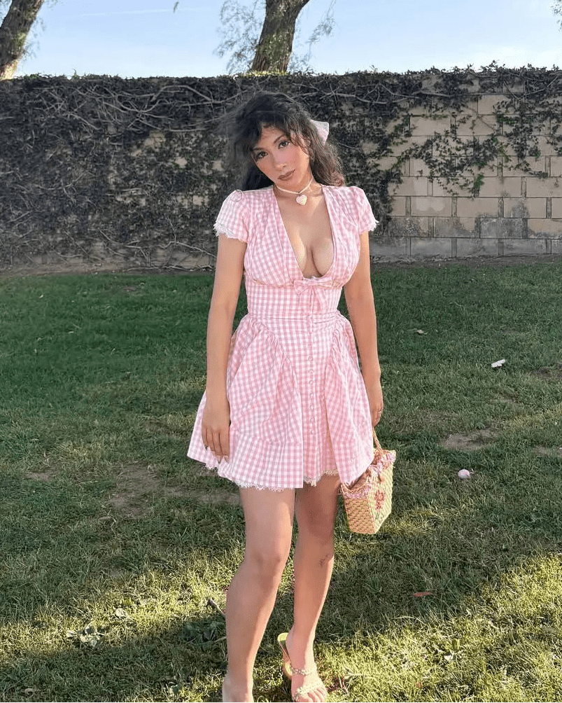 Brittany geruite mini-jurk met ruches