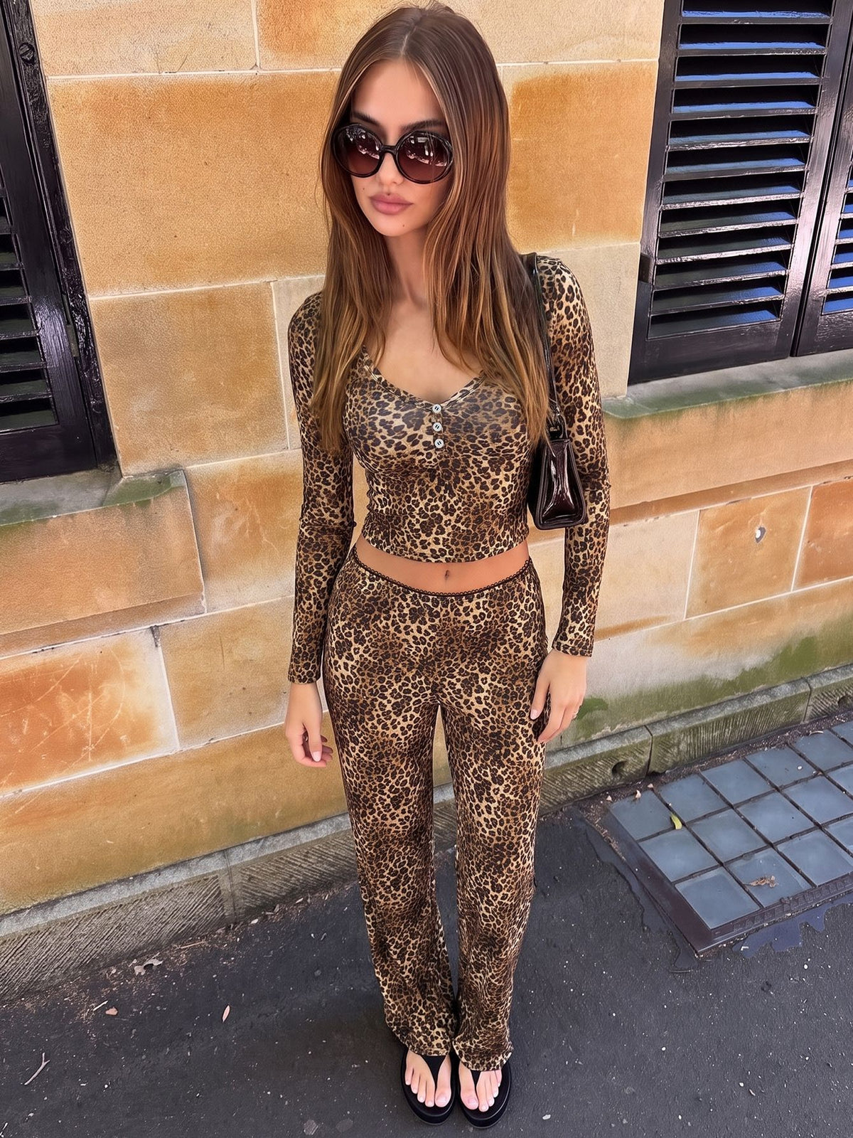 Jade set met top en broek in luipaardprint
