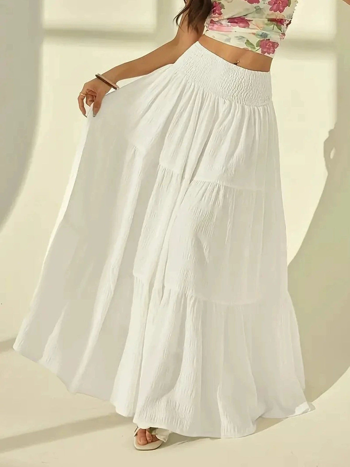 Calla gelaagde maxi-rok met elastische taille