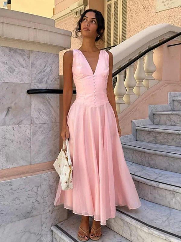 Candice mouwloze midi-jurk met V-hals